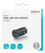 24v 2a - DELTACO 12/24 V su dvigubomis USB-A jungtimis, 2A, 12W, Juodas - 2 nuotrauka