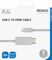 laidas usb c 2m - DELTACO USB-C - HDMI, 4K UHD, 2m, baltas / USBC-HDMI1021-K / 00140022 - 2 nuotrauka