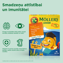 zuvys - MÖLLER’S žuvų taukai JUNIOR, citrinų ir apelsinų skonio, nuo 3 m., 45 kramtomosios tabletės - 3 nuotrauka