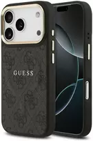 Guess PU Leather 4G Gold Frame MagSafe dėklas Apple iPhone 17 Pro Juodas (Black)