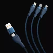 usb c i usb c 2m - Baseus Flash Series II 3in1 USB laidas USB-C + micro USB + Lightning 100W 1.2m Mėlynas (Blue) - 6 nuotrauka