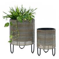 plastikiniai vazonai - Gėlių vazonas Home4you Wicker, plastikinis/metalas, Ø 36 cm, pilkas/smėlio - 2 nuotrauka