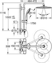 grohe termostatiniai dusu maisytuvai - Dušo sistema su termostatiniu maišytuvu Grohe Euphoria System 310, chromas (Chrome) - 2 nuotrauka