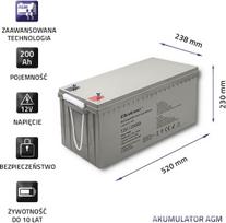 agm 200ah - Qoltec 53069 AGM akumuliatorius | 12V | 200Ah | maks. 3000A - 5 nuotrauka