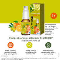 weleda dantu pasta - VITIRON™ D3 OLIVE SUN 2000 IU, apelsinų skonio, 10 ml - 3 nuotrauka