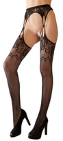 prisegamos kojines moterims - Tinklinės kojinės su pritvirtintu juosmeniu Legwear Cottelli Collection, juodos - 4 nuotrauka