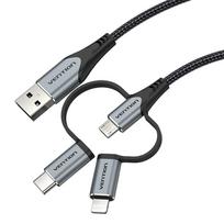 usb a to usb c male male - Vention CQJHF USB 2.0 A vyr. į 3-in-1 Micro-B, USB-C, Lightning laidas 1 m Pilkas (Gray) - 3 nuotrauka