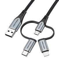 usb a to usb c male male - Vention CQJHF USB 2.0 A vyr. į 3-in-1 Micro-B, USB-C, Lightning laidas 1 m Pilkas (Gray) - 4 nuotrauka