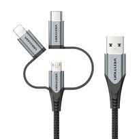 usb a to usb c male male - Vention CQJHF USB 2.0 A vyr. į 3-in-1 Micro-B, USB-C, Lightning laidas 1 m Pilkas (Gray) - 5 nuotrauka