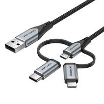usb a to usb c male male - Vention CQJHF USB 2.0 A vyr. į 3-in-1 Micro-B, USB-C, Lightning laidas 1 m Pilkas (Gray) - 6 nuotrauka