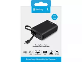 powerbank 20w - Sandberg 20000mAh PD20W Juodas (Black) - 3 nuotrauka