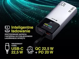 10000 power bank - Tracer Comet 10000mAh, PD+QC, ekranas, pilkas (grey) - 2 nuotrauka