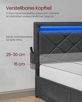 miegamojo lovos remas - Lova Songmics VASAGLE RMB828G02, šviesiai pilka (Light Grey), 160x200 cm, su LED ir stalčiais - 3 nuotrauka