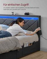 miegamojo lovos remas - Lova Songmics VASAGLE RMB828G02, šviesiai pilka (Light Grey), 160x200 cm, su LED ir stalčiais - 4 nuotrauka