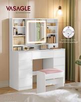 kosmetinis staliukas songmics - Vasagle Kosmetinis staliukas su LED veidrodžiu ir 9 stalčiais, baltas (White) - 7 nuotrauka