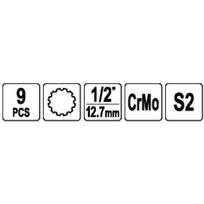 raktai - Yato YT-10663 smūginių antgalių rinkinys 1/2" (9 vnt.) - 2 nuotrauka