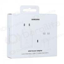 Samsung T4511 PD 45W Sieninis Įkroviklis su USB-C/USB-C 5A Kabeliu Baltas (White)