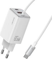 USAMS JC Series CC266 65W GaN Fast Charger 2xUSB-C 1xUSB-A Baltas (White)