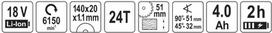 akumuliatorinis diskinis pjuklas yato - Yato YT-8281185, 18 V - 2 nuotrauka