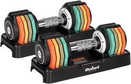 Automatiškai reguliuojami ketaus hanteliai REBEL ACTIVE 2 x 5 kg rinkinys, 1 kg žingsniai