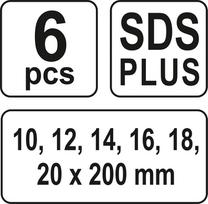 graztas 6 medienai - YATO YT-3300 sraigtinių grąžtų rinkinys medienai, SDS Plus, 10-20 mm, 6 vnt. - 2 nuotrauka