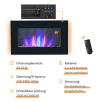elektrinis zidinys - HOMCOM Elektrinis židinys su LED liepsnos efektu, 1000/2000 W, Juodas (Black) - 4 nuotrauka