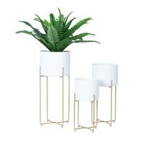 geliu stovas baltas - Gėlių stovas Home4You DEIA WHITE S, 19,5x18xH37cm, Balta/Auksinė (White/Gold) - 3 nuotrauka