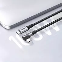 usb c i usb c 2m - UGREEN USB-C į USB-C kampinis kabelis US334 5A PD 100W 2 m Juodas (Black) - 3 nuotrauka