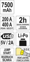 power bank - Powerbank Li-Po 7500 mAh Yato YT-83080 - 2 nuotrauka