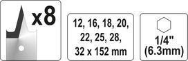 hex 1 4 graztai - Medienos grąžtų komplektas Yato YT-3256, medienai, hex, 12 - 32 mm x 15.2 cm - 4 nuotrauka