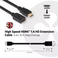 hdmi female hdmi male - Club 3D High Speed HDMI 1.4 HD Extension Cable 5m Black - 4 nuotrauka