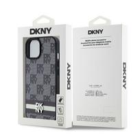 iphone 14 leather case - DKNY Leather Checkered Mono Pattern & Printed Stripes Case for iPhone 15/14/13 - Black - 2 nuotrauka