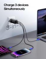 type c to usb - Joyroom JR-TG10 65W GaN 2xUSB-C + USB-A Sieninis Įkroviklis su 100W USB-C - USB-C 1.2m Laidas - Juodas (Black) - 6 nuotrauka