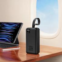 power bank 30000mah - Wozinsky W8-W, 30000mAh, 30W, 2xUSB-A + USB-C, su žibintuvėliu, juodas (black) - 3 nuotrauka