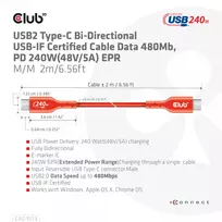 usb c i usb c 2m - Club3D USB-C į USB-C kabelis CAC-1573 2m Raudona (Red) - 3 nuotrauka