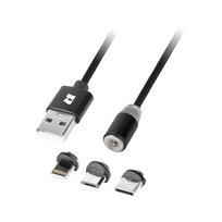 3 in 1 usb c - Magnetinis USB laidas 3in1 microUSB, USB tipas C, Lightning 100 cm juodas - 4 nuotrauka