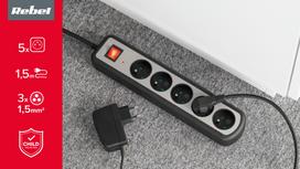 elektros ilgintuvas - Rebel URZ3062-1,5W-2 Elektros tinklo ilgintuvas 5 lizdai su jungikliu 1.5m Juodas (Black) - 7 nuotrauka