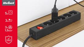 elektros ilgintuvas - Rebel elektros tinklo ilgintuvas 5 lizdai su jungikliu 3m - 1.5mm - 2 nuotrauka