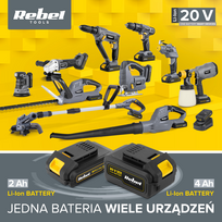 akumuliatorius 4a - Rebel Tools RB-2001-CH, 20 V, 2-4 Ah - 2 nuotrauka