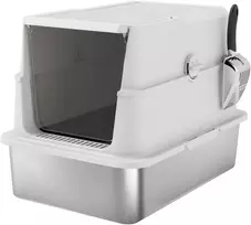 PawHut Kačių tualetas, nerūdijantis plienas, XL, su kastuvėliu, šviesiai pilkas (Light Gray)