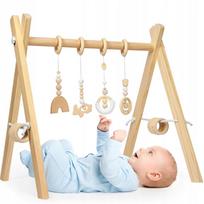 Zaxer medinis Montessori kūdikių gimnastikos stovas su kabančiais žaislais