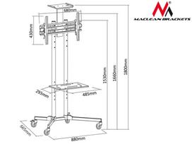 televizoriaus lentyna - Maclean MC-661 Televizoriaus stovas/vežimėlis su tvirtinimo laikikliu ir 2 lentynomis, 32-55", maks. apkrova 50 kg - 5 nuotrauka