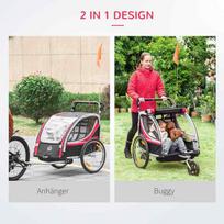 dviracio priekaba vaikams - HOMCOM Vaikiška dviračio priekaba 2 in 1, Raudona/Juoda (Red/Black) - 7 nuotrauka