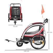 dviracio priekaba vaikams - HOMCOM Vaikiška dviračio priekaba 2 in 1, Raudona/Juoda (Red/Black) - 8 nuotrauka