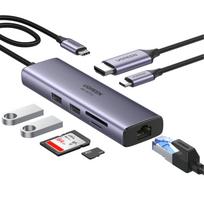 c rj45 adapteris - UGREEN CM512 6-in-1 Adapter USB-C to 2x USB + HDMI + USB-C + RJ45 + TF/SD (Grey) - 3 nuotrauka