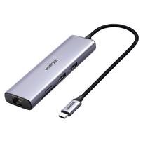 c rj45 adapteris - UGREEN CM512 6-in-1 Adapter USB-C to 2x USB + HDMI + USB-C + RJ45 + TF/SD (Grey) - 5 nuotrauka