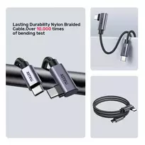 usb 100w laidas - Unitek USB-C kampinis kabelis 90° PD 100W 3m Juodas (Black) - 2 nuotrauka