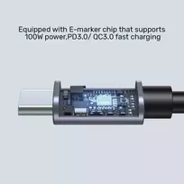 usb 100w laidas - Unitek USB-C kampinis kabelis 90° PD 100W 3m Juodas (Black) - 3 nuotrauka