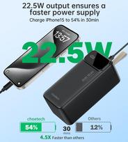 power bank 50000 - Choetech B732 50000mAh 22.5W Juodas (Black) - 3 nuotrauka