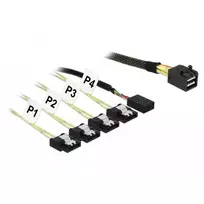 6 pin kabelis - Delock SFF-8643 to 4 x SATA 7 Pin + Sideband 1m Black - 2 nuotrauka
